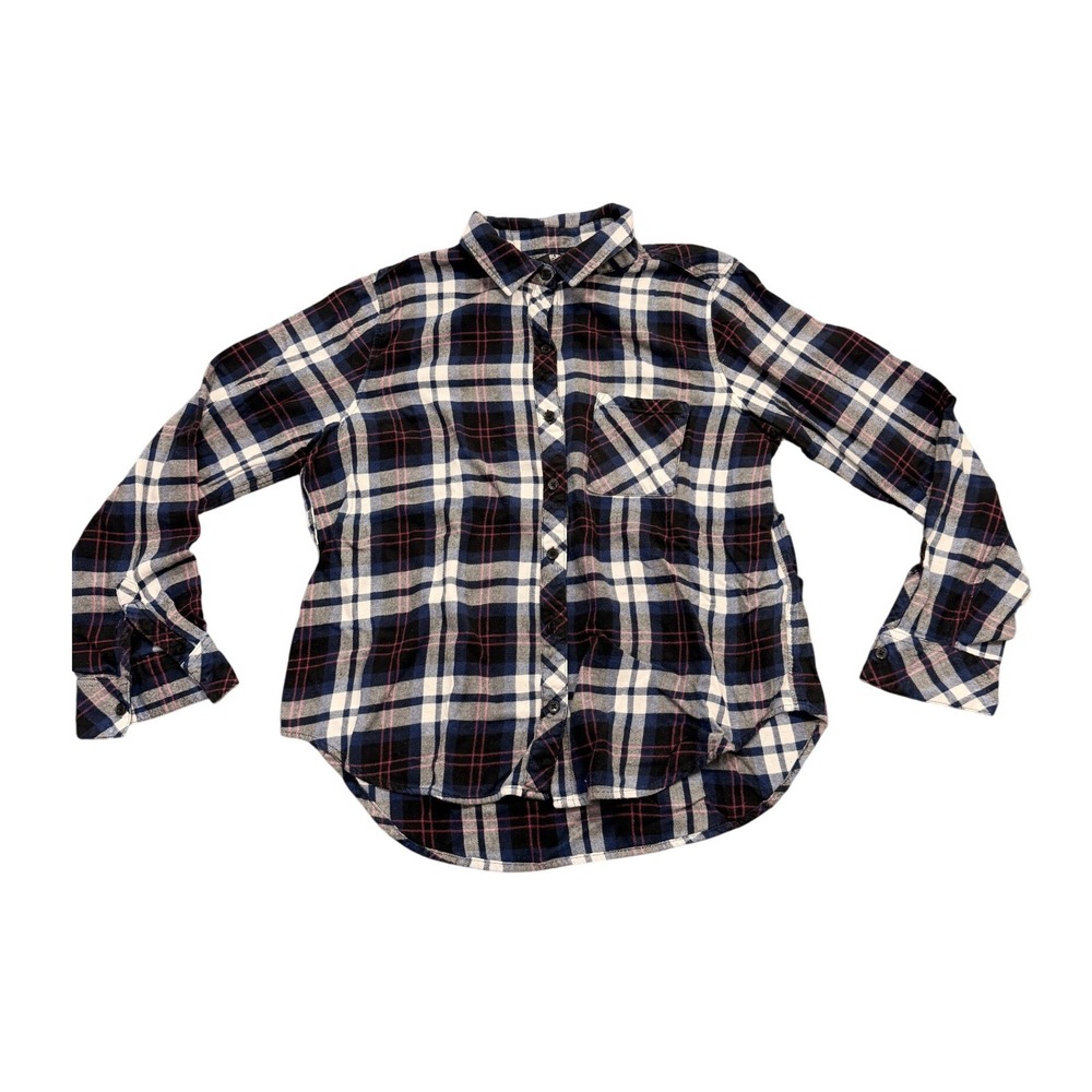 Buffalo David Bitton Plaid Flannel Shirt Womens Small Blue Pink Long Sleeve